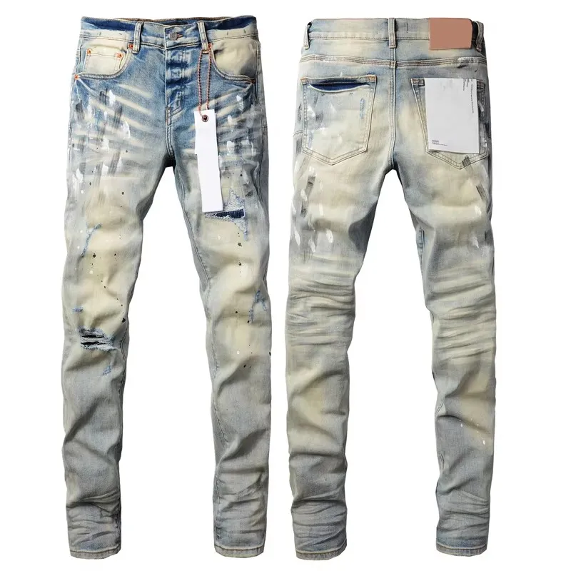 2024 New jeans Men with High street blue print letters trousers Fashion brand Repair Low Rise Skinny Denim pants