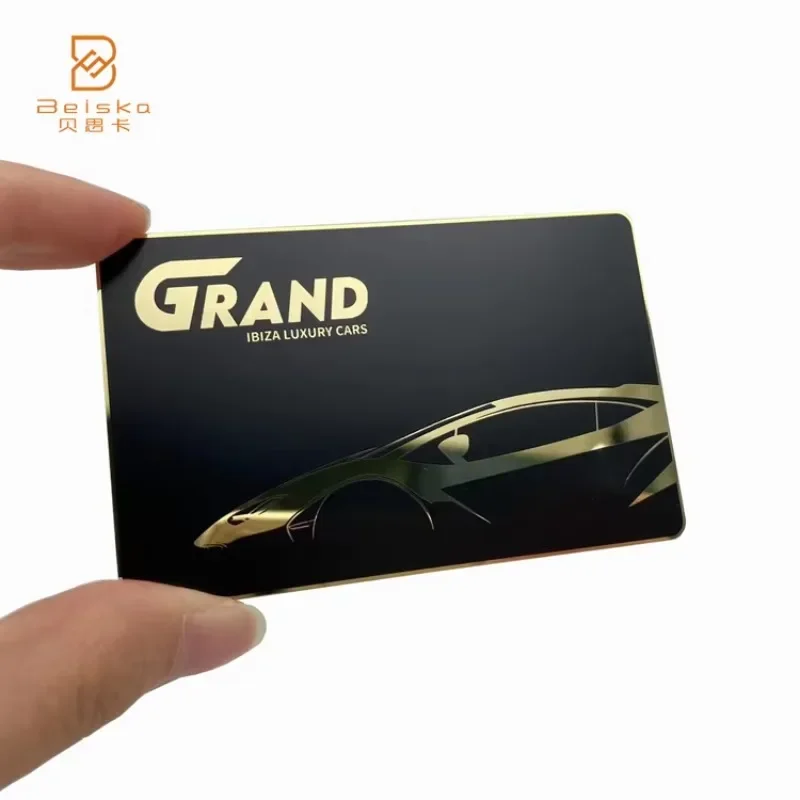 

Etched Debossed Golden Logo Access Control Stainless Matt Black Membership Card Metal