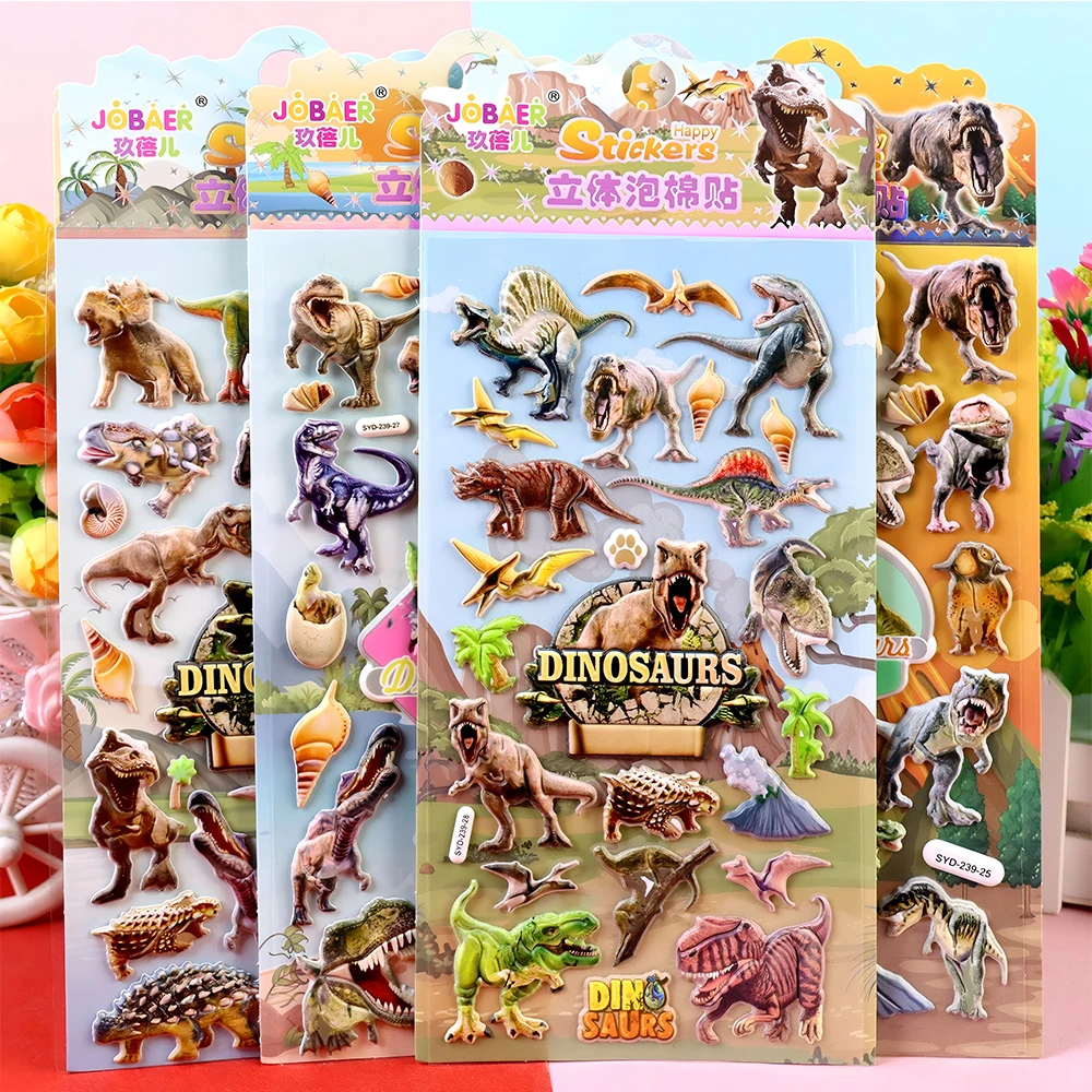 4 Uds. De pegatinas de dibujos animados hinchadas 3D de animales de dinosaurio geniales, bricolaje, cuenta de mano, pegatina decorativa de burbujas para guitarra, suministros divertidos para juegos de fiesta
