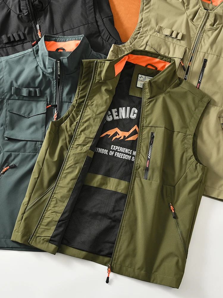 

Американский ретро-тактический жилет для мужчин, весенне-осенний, для рыбалки и альпинизма, с воротником-стойкой, многокарманный, модный городской молодежный жилет