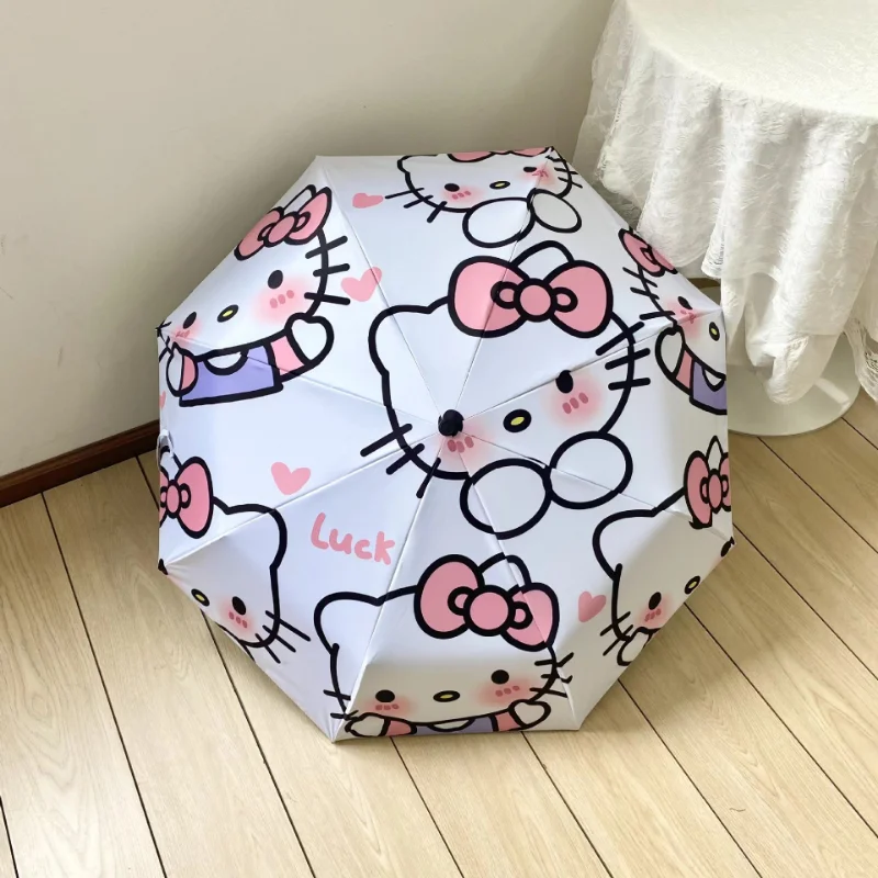 Sanrio cartoon anime Hello Kitty umbrella girl, cute weather and rain umbrella children's automatic UV protection parasol