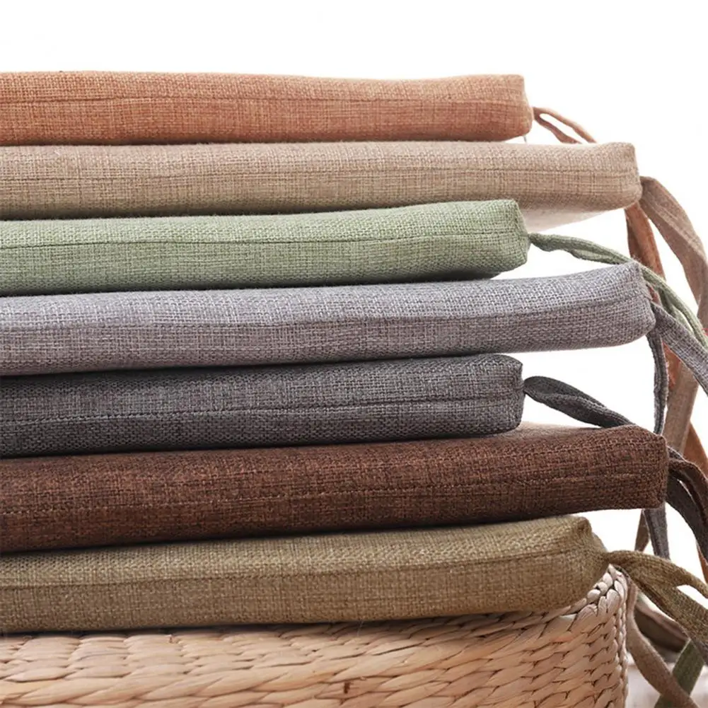 Rutschfestes Stuhlkissen aus Memory-Schaum, bequemes Esszimmer-Sitzkissen aus Baumwollleinen mit Bändern, maschinenwaschbarer Bezug, Heimdekoration