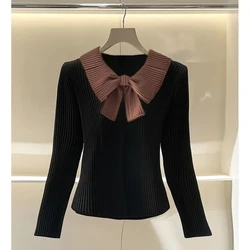 New Chic Knitted Sweater Beautiful Design Niche High Quality Long Sleeves Simple Sweet Beauty Autumn Winter Top Are Worn Outside