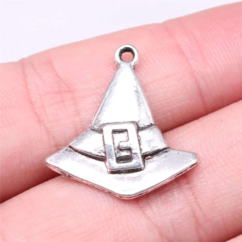 20pcs 23x24mm(0.91x0.94inch) Antique Silver Color Witch Hat Charms Bulk DIY Jewelry Findings