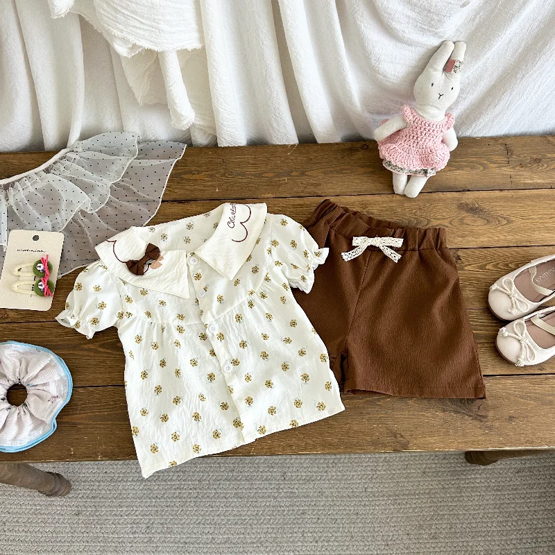 New Summer Baby Clothes Suit Children Girls Casual Short Sleeved Shirt Shorts 2Pcs/Sets Infant Floral Clothing Kids Tracksuits
