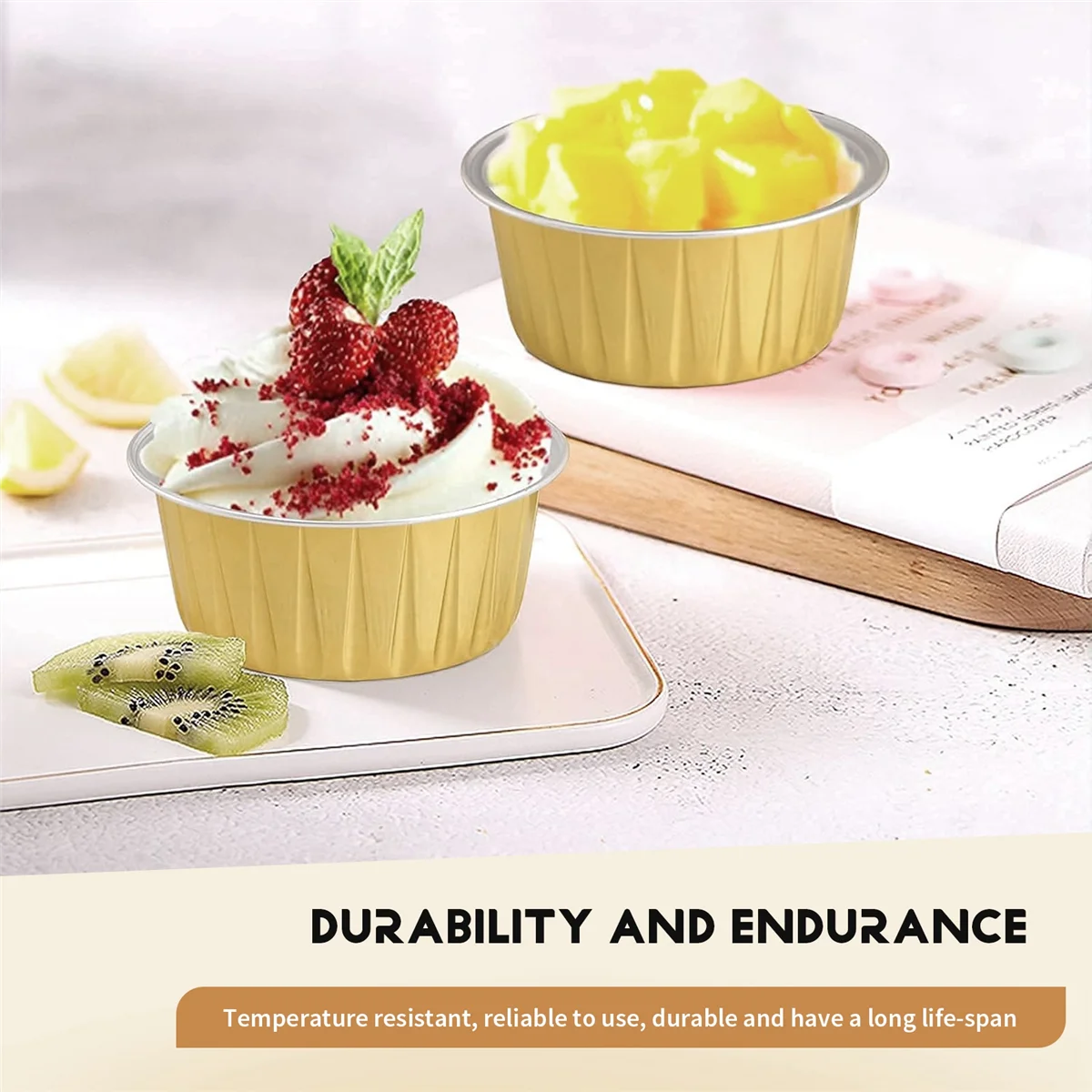 Nuovo 100 pz Usa E Getta Foglio di Alluminio Tazze Da Forno Creme Brulee Dessert Forma Ovale Cupcake Tazze con Coperchi Torta Uovo Strumenti