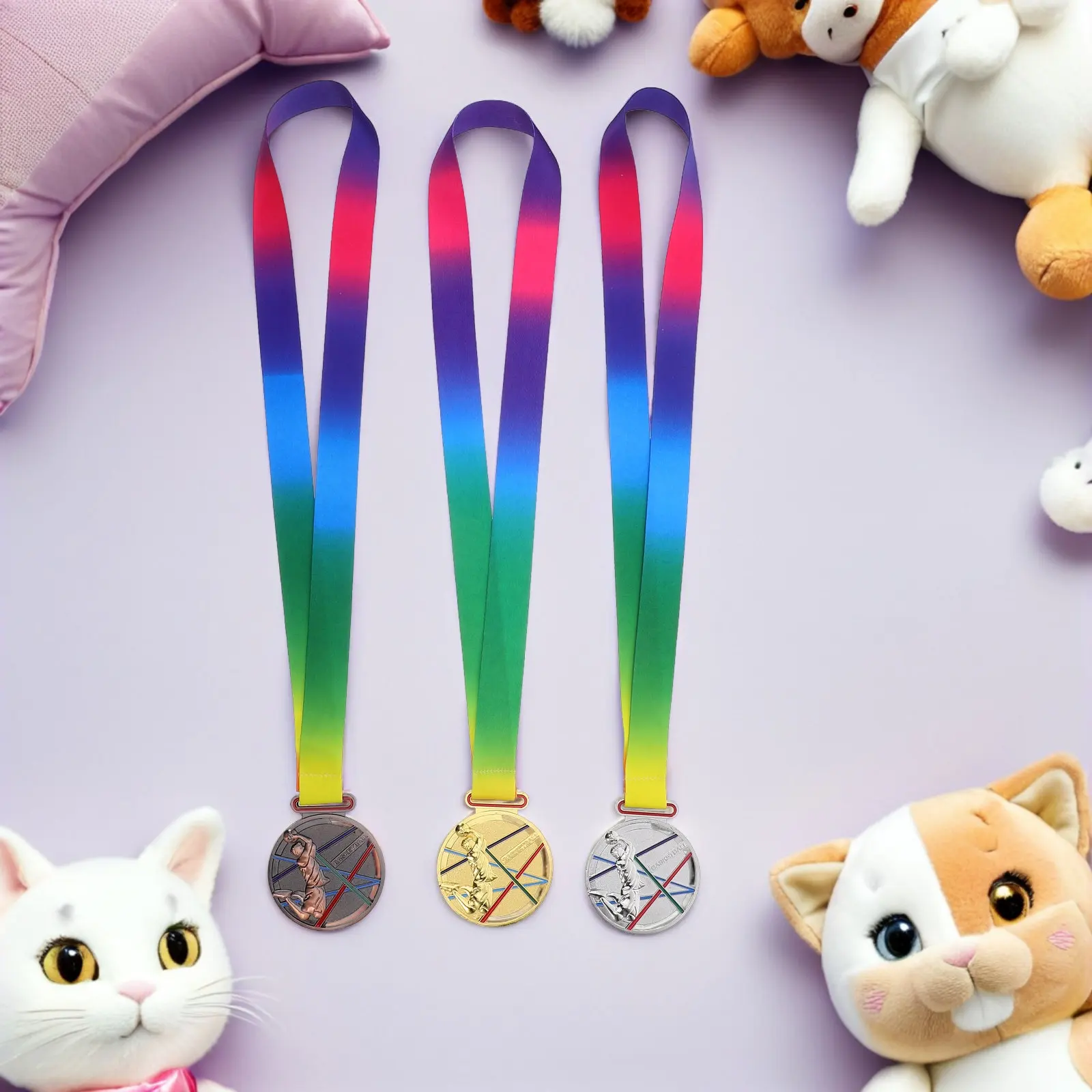 3Pcs Basketball Awards for Engraved Metal Medals Gold Silver Bronze Sports Competition Medals with Neck Ribbon Athletics