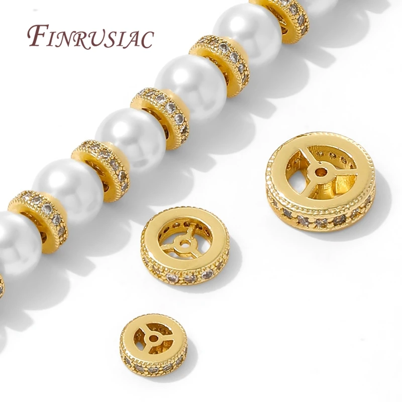 3 أحجام نحاسية مع خرز مسطح من الزركون للأساور، خرز فاصل مطلي بالذهب عيار 18 قيراط لصنع المجوهرات، إكسسوارات خرز القلائد
