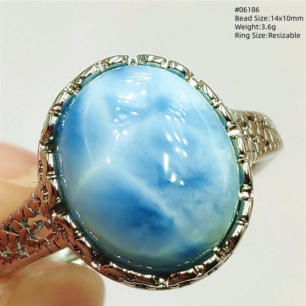 Larimar Natural Blue Larimar Adjustable Ring 19.5/11.9/11mm Larimar Gemstone Women Men Water Pattern AAAAA view 6