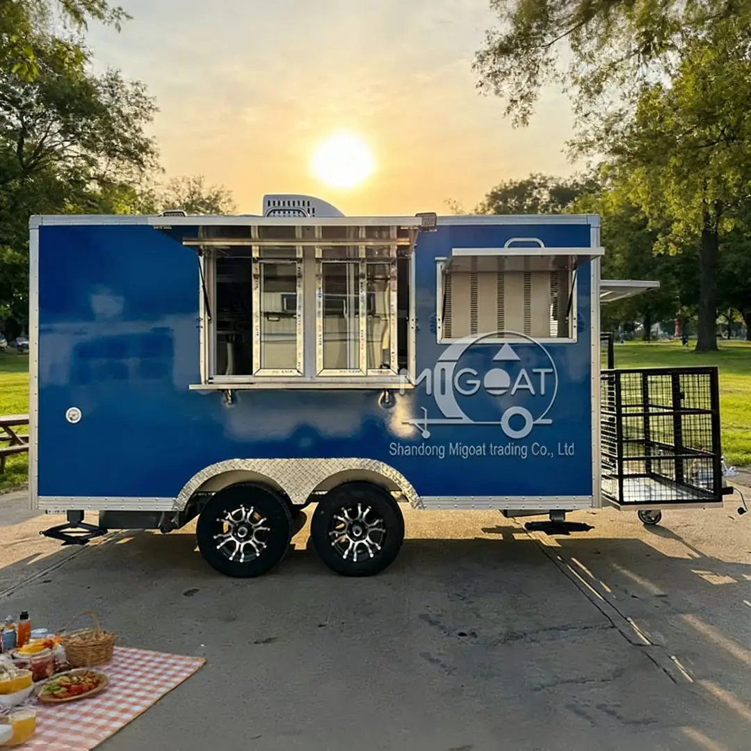 

Customizable Blue Mobile Food Cart Dual Axles Outdoor Food Service Events with Storage