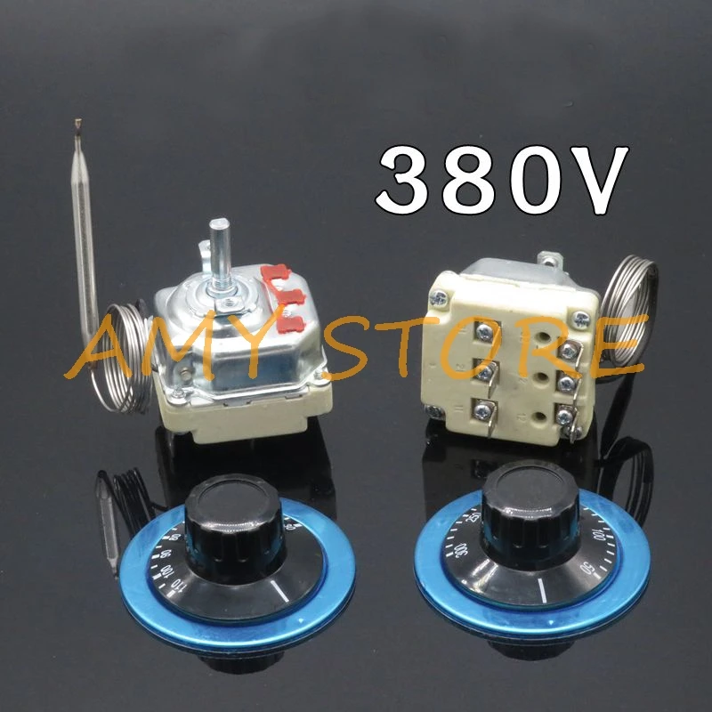 1Pc 6Pin 3Phase 380V 25A16A 30-110C50-300C Adjust Knob Probe TemperatureController Capillary ThermostatSwitch Boiler Tank Heater