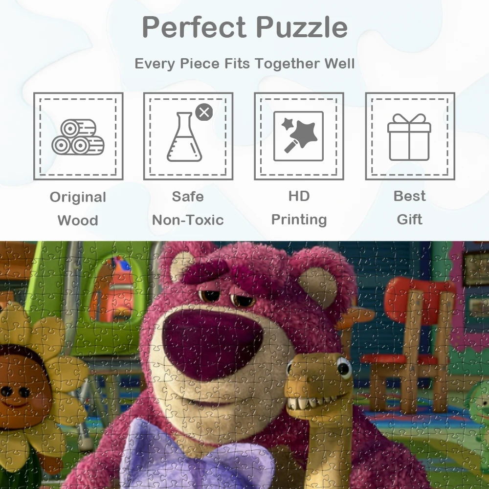 Lotso Toy Story Unique Design Puzzle Cute Cartoon Pink Bear Jigsaw Puzzles Montessori Educational Toy DIY Large Puzzle Game Gift