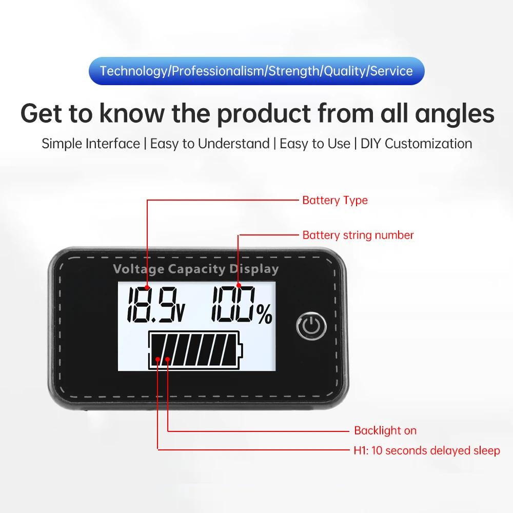 Indicatore di alimentazione della batteria dell'auto LCD indicatore di capacità della batteria voltmetro percentuale di alimentazione residua universale DC 5-10V