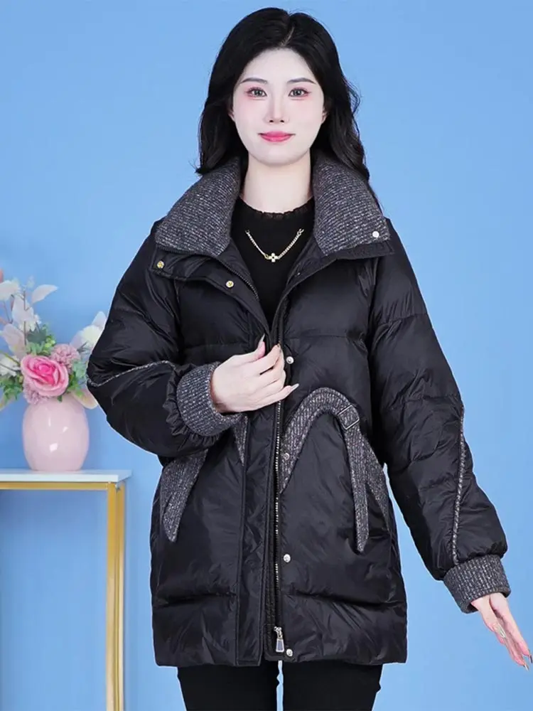 

Fall Winter New Style Women's Thickened Cotton Jacket Medium Length Outerwear Windproof Warm Fashionable Korean Loose Fit Coat