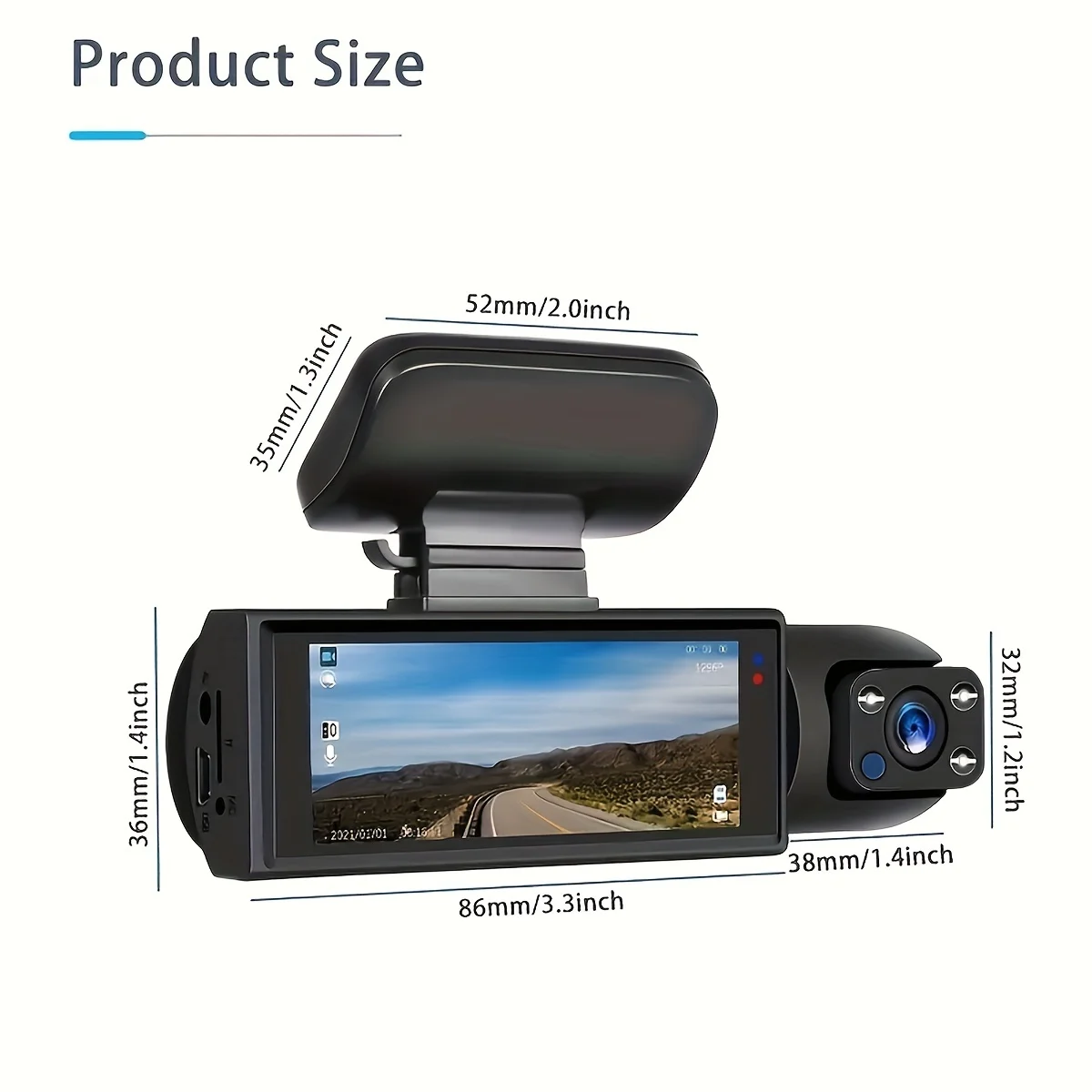 1080P Dual Camera Dash Cam For Cars With IR Night Vision, Loop Recording, And Wide Angle Lens - 8.03 Cm IPS Screen