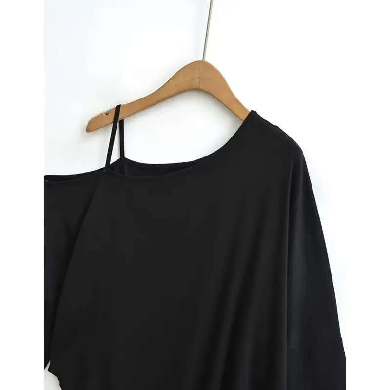 Lazy Style Loose Simplicity Long Sleeve Solid T Shirts Women Clothing Irregular Street Casual Tops Fashion Trend Spring Autumn