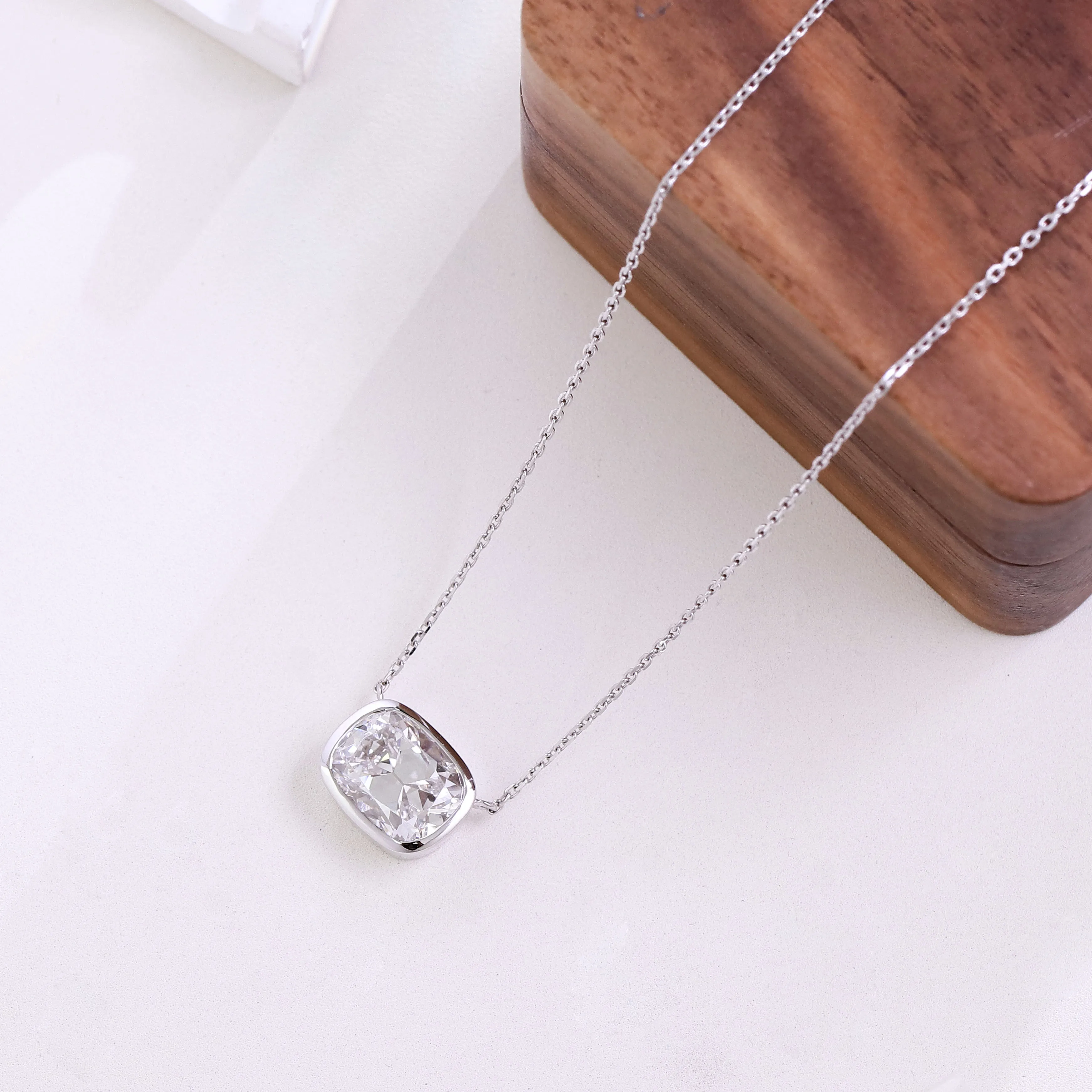 Provence 14K/18K gold chain necklace 3ct cushion cut lab diamond Pendant Necklace for women Customized Birthday Anniversary Gift