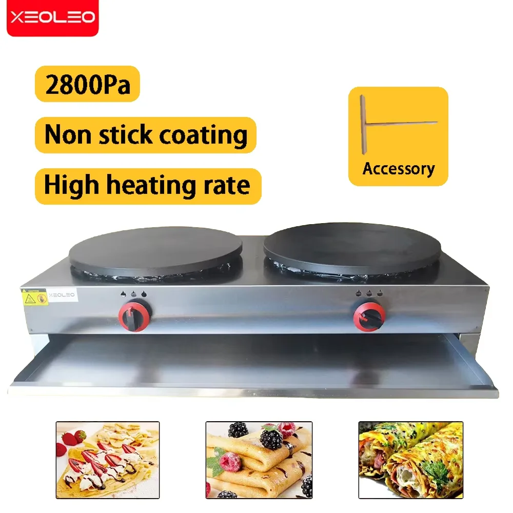 XEOLEO-máquina para hacer crepes profesional, doble placa, sartén para hornear panqueques de Gas, 40CM, máquina para hacer crepes sin contacto