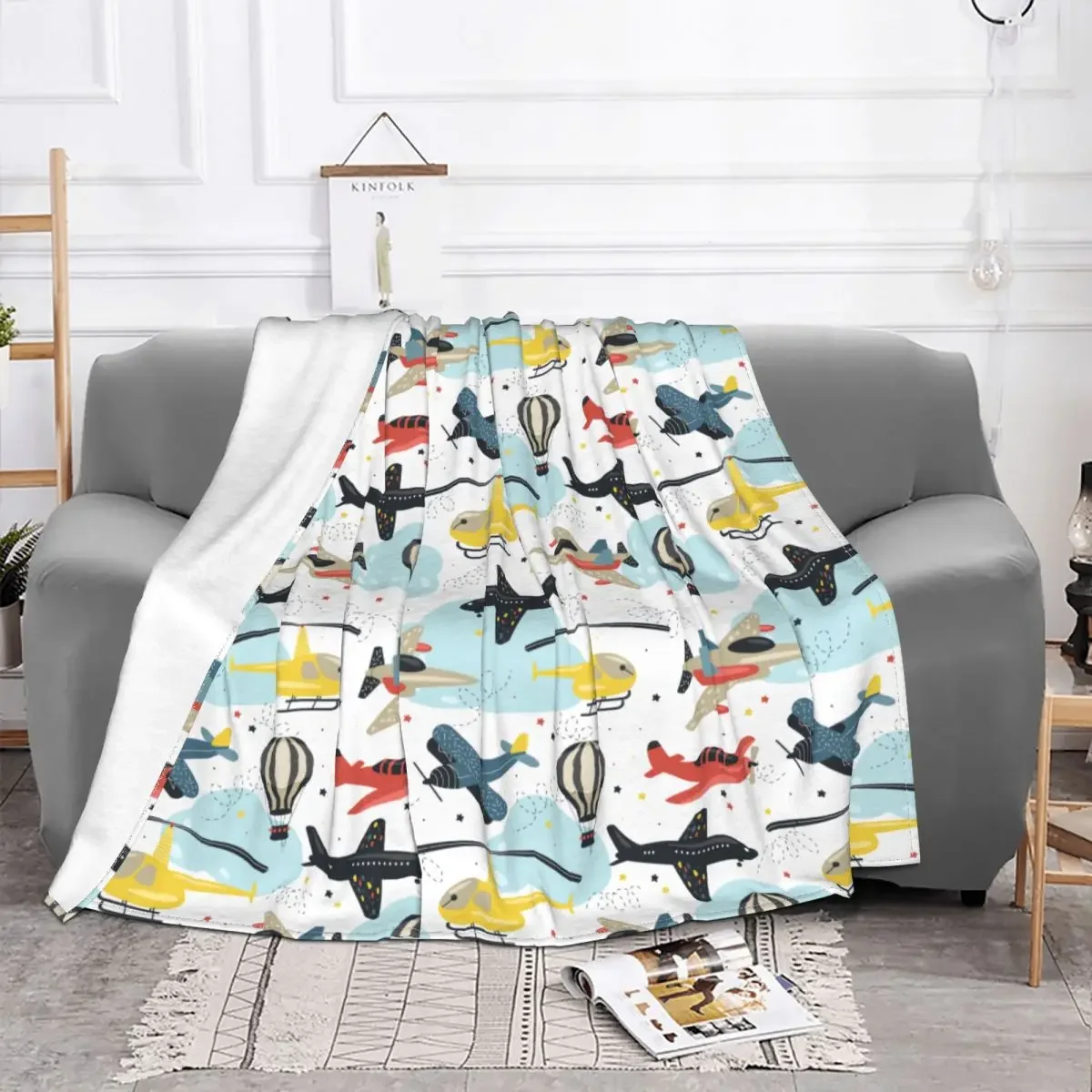 Cartoon Planes Blankets Fleece Spring/Autumn Multifunction Super Warm Throw Blanket for Sofa Bedroom Bedding Throws