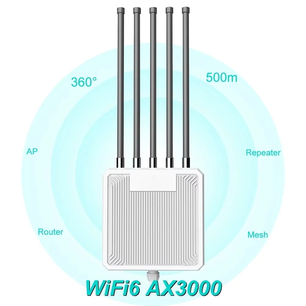 AX3000 AX1800 Outdoor Access Point Dual-band 2.4G&5.8G with 8dBi High-gain Fiberglass Omnidirectional Antennas