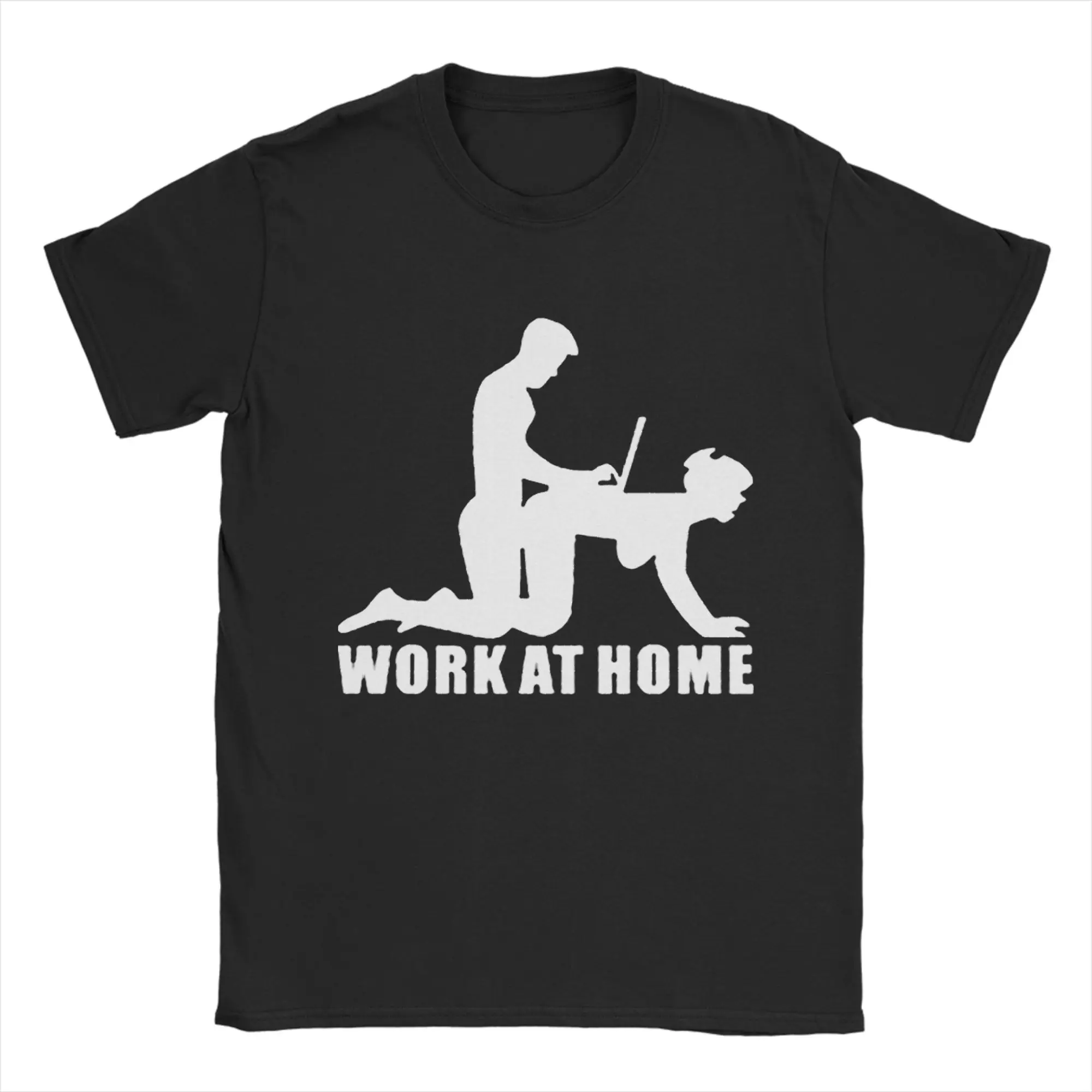 Work at Home Geek Sex Print T-Shirt Men's Cotton Tops Shirts Retro Programmer Crewneck Short Sleeve