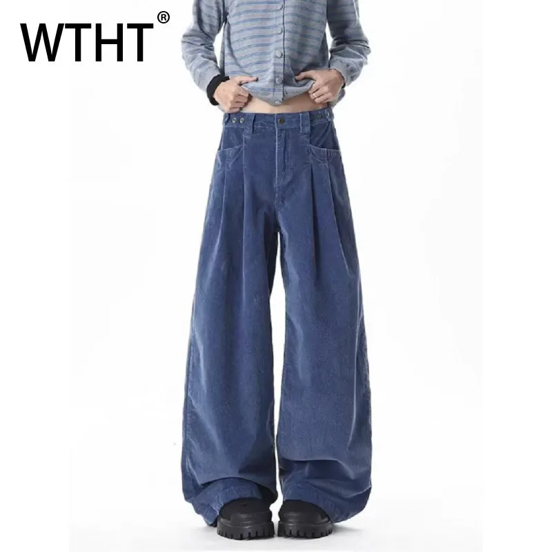 

WTHT Fashion 2026 Spring Men's Pleated Solid Color Casual Pant Vintage American Style Wide Leg Straight Trouser Male 2A2666