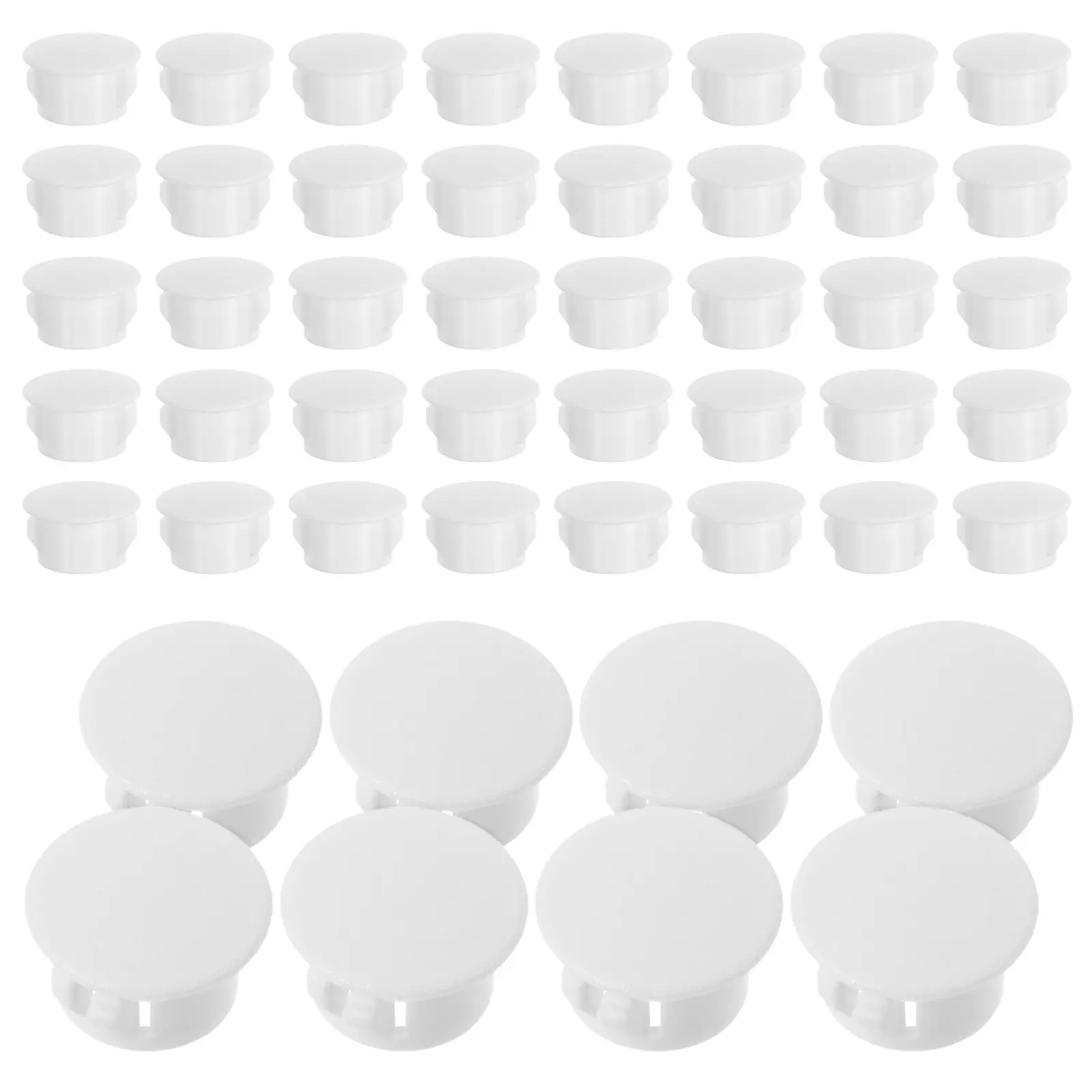 100Pcs Decorative Hole Covers Plastic Round Flush Type Snap-in Screw Caps for Furniture Cabinet Panel Hole Plugs White Plastic view 4