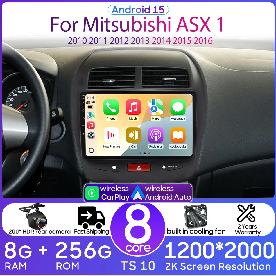 

Car Radio Multimedia Video Player Android 15 DVD Carplay Auto Head Unit Navigation GPS 2din for Mitsubishi ASX 2010 - 2016 Wifi