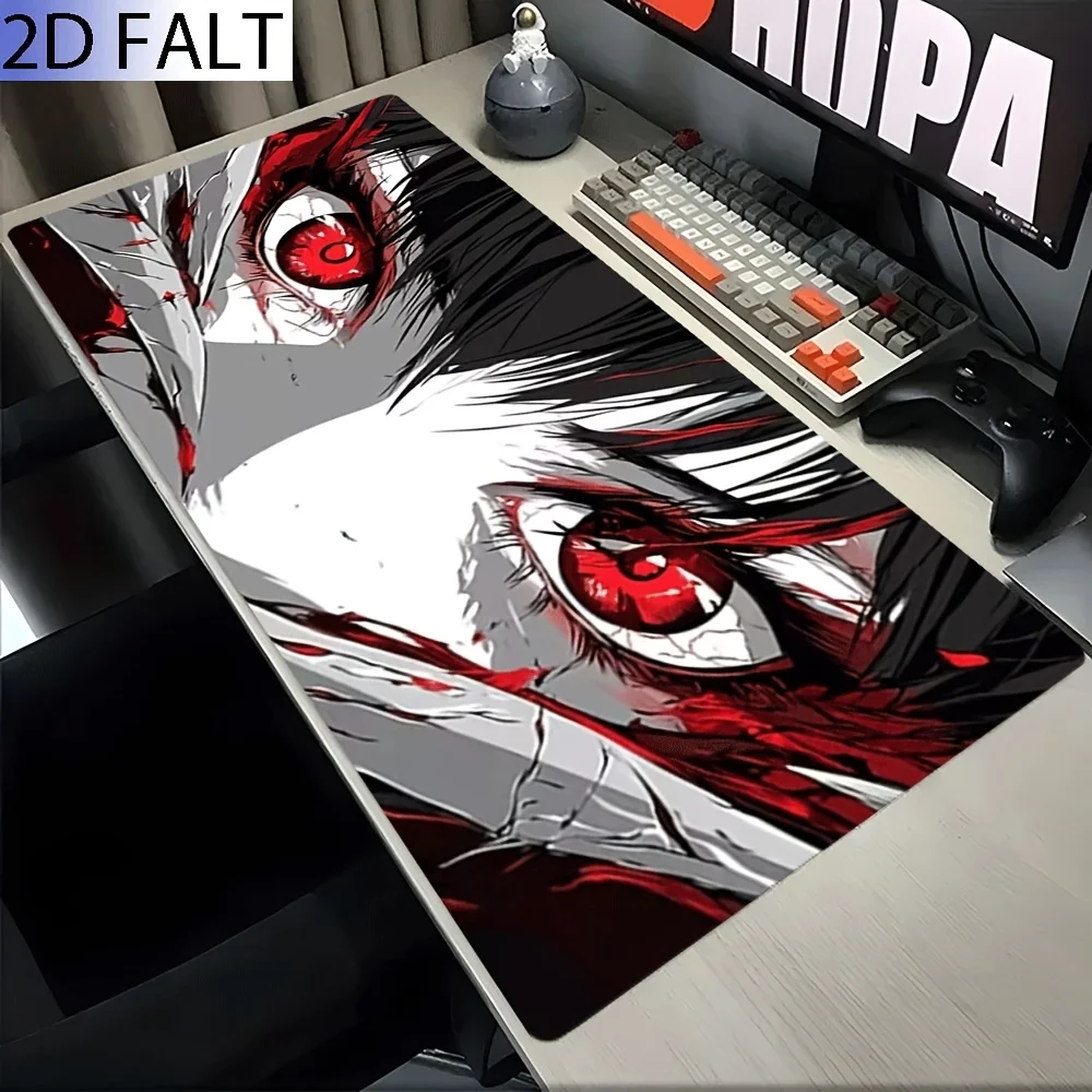 Gaming Mouse Pad,Desk Mat,Large Size,Anti-slip,Stitched Edges,Soft Rubber,Blood Red Eye Black Hair Anime Boy L Office Deskpad