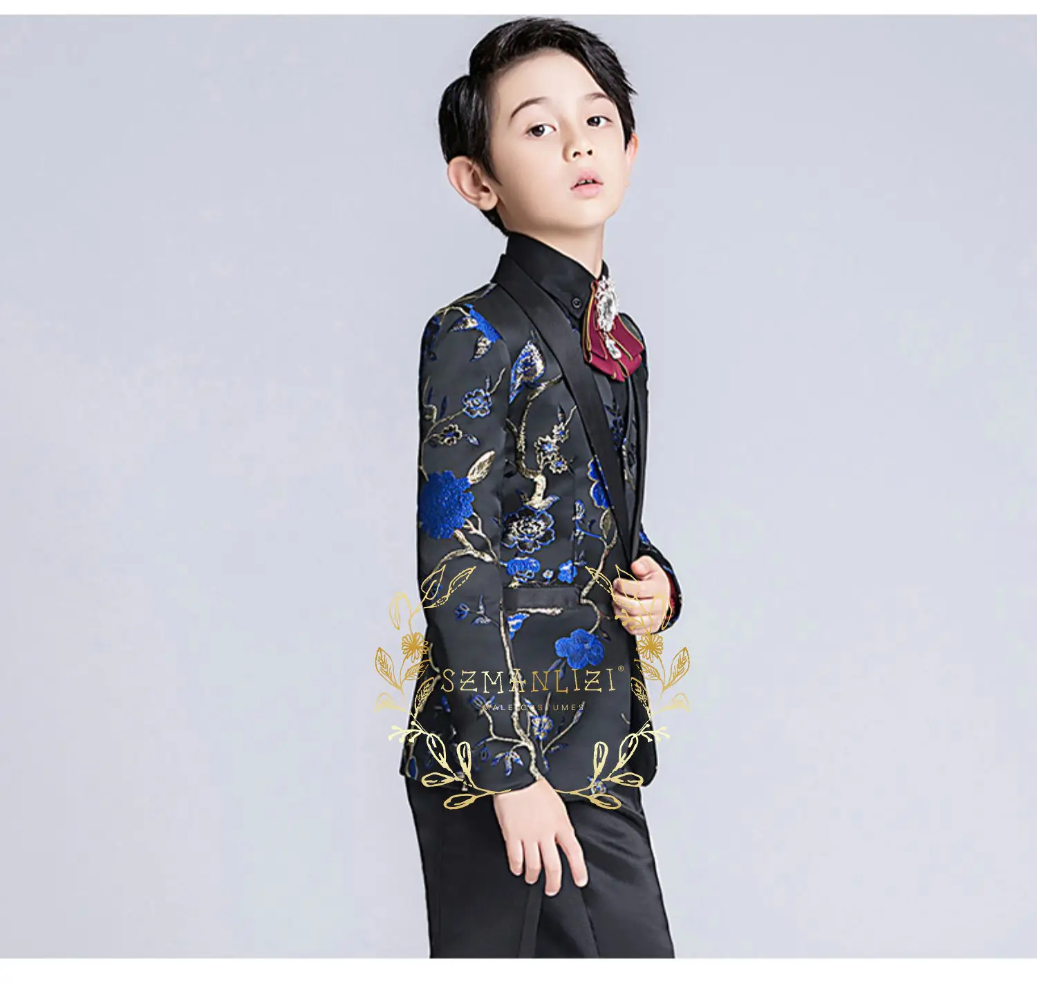 Floral Suit For Boys Jacket Pants Vest Wedding Tuxedo 3 Piece Kids Blazer Set Party Shawl Collar Clothes Kids Clothes Boys