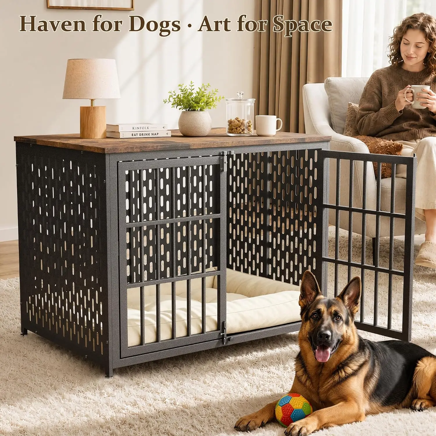 Heavy Duty Dog Crate Furniture 42 inch for XL Dogs, Aged Black, Customized