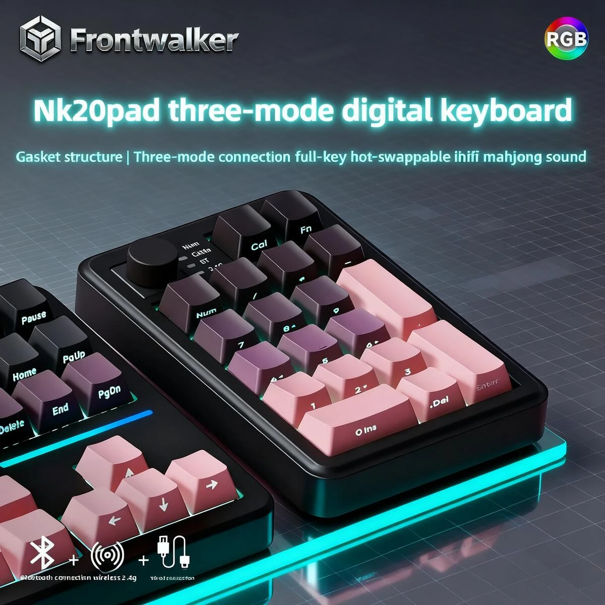 RGB Lighting Bluetooth Wireless Tri-mode Side-engraved Numeric Keypad All-key hot-plugging Gasket structure Keyboard For Desktop