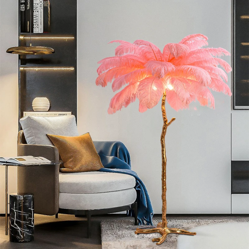 Luxury Ostrich Feather Led Floor Lamp Modern Living Room Bedroom Home Decor Standing Lights Nordic Gold Resin Floor Lamps H170cm