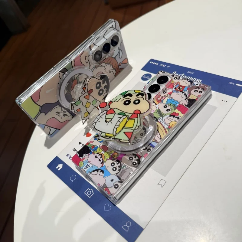 3D Cartoon Crayon Shin-chan snot Boochan Magnetic Magsafe Wireless Charge Folding Phone Case For Samsung ZFold 3 4 5 6 7 Cover﻿