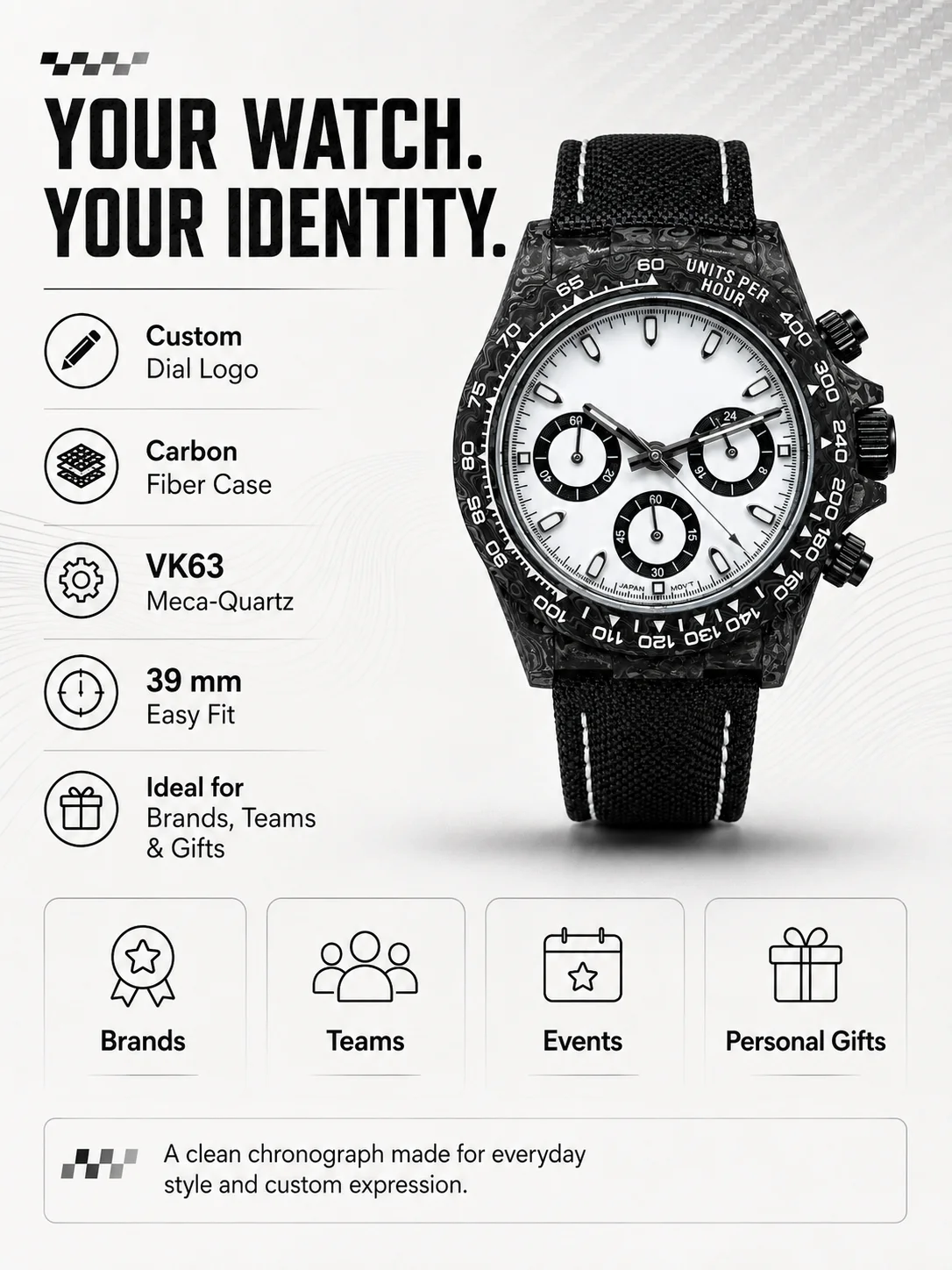 Benutzerdefiniertes Logo Carbonfaser-Chronographenuhr 39mm VK63 Meca Quarz Saphirglas Private Label Rennuhr – Detail 10