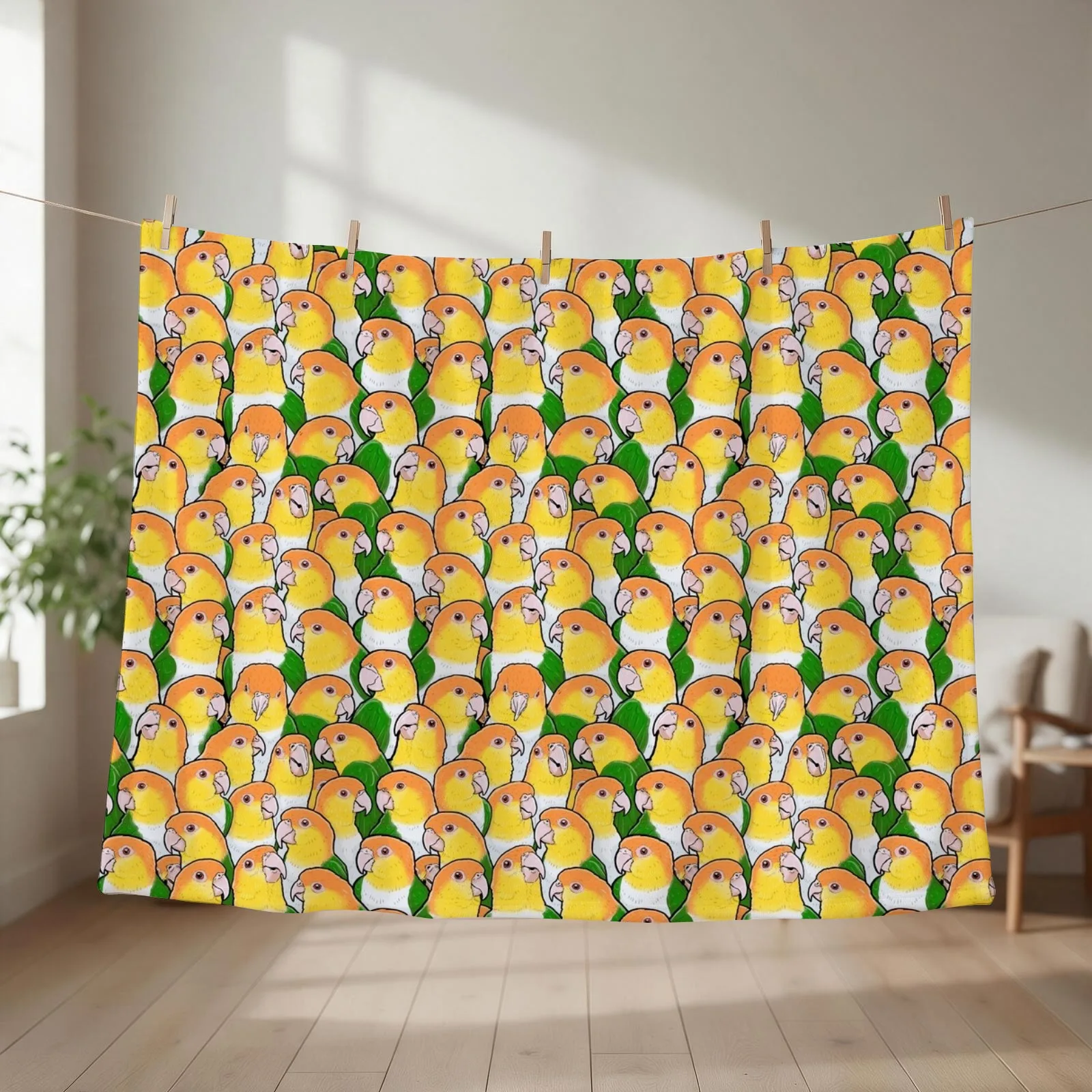 White-bellied Caique Parrots Throw Blanket couch cozy soft plush fuzzy picnic outdoor blanket