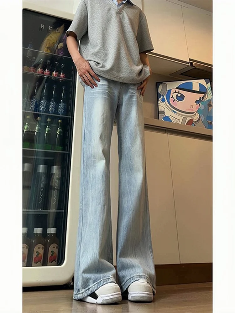 

Cleanfit Lightning Pattern Men's Jeans Loose Wide Leg Pants American High Street Straight Leg Micro Flared Trousers