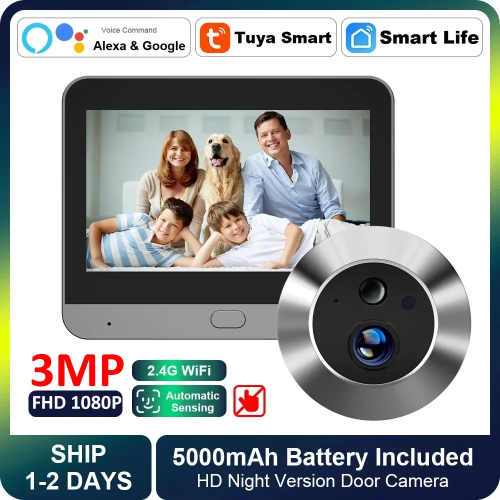 3MP Smart 5000mAh Batteria Tuya Videocitofono Campanello Wireless 2.4Ghz WIFI Digital Magic Eye Door Viewer Monitor LCD da 4.3 pollici