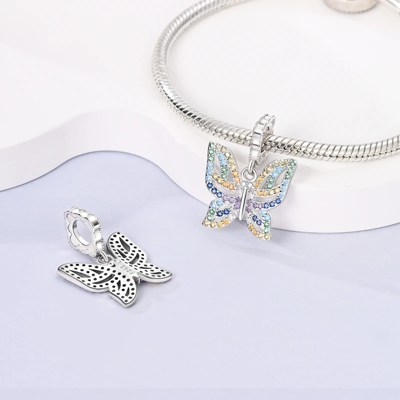 Original Charms 925 Silver Dreamy Colorful Butterfly Pendants Fit Charms Plata 925 Bracelets For Women Jewelry Making Fine Gifts