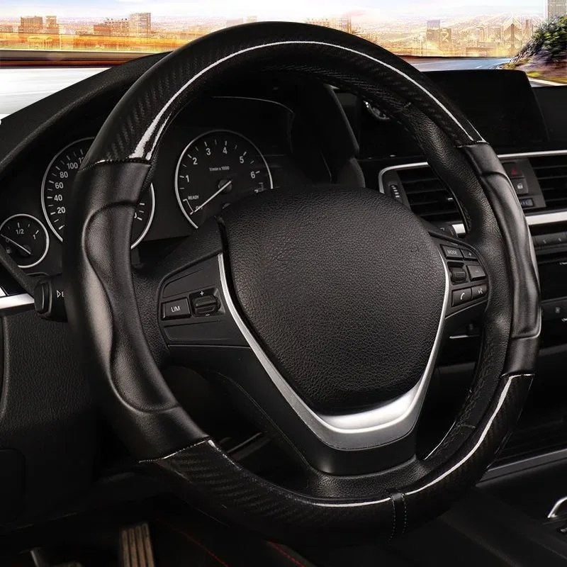 Carbon Fiber Car Steering Wheel Cover Universal Steering Wheel Covers Car Accessories Interior O/D Shape Non-slip Handle Cover