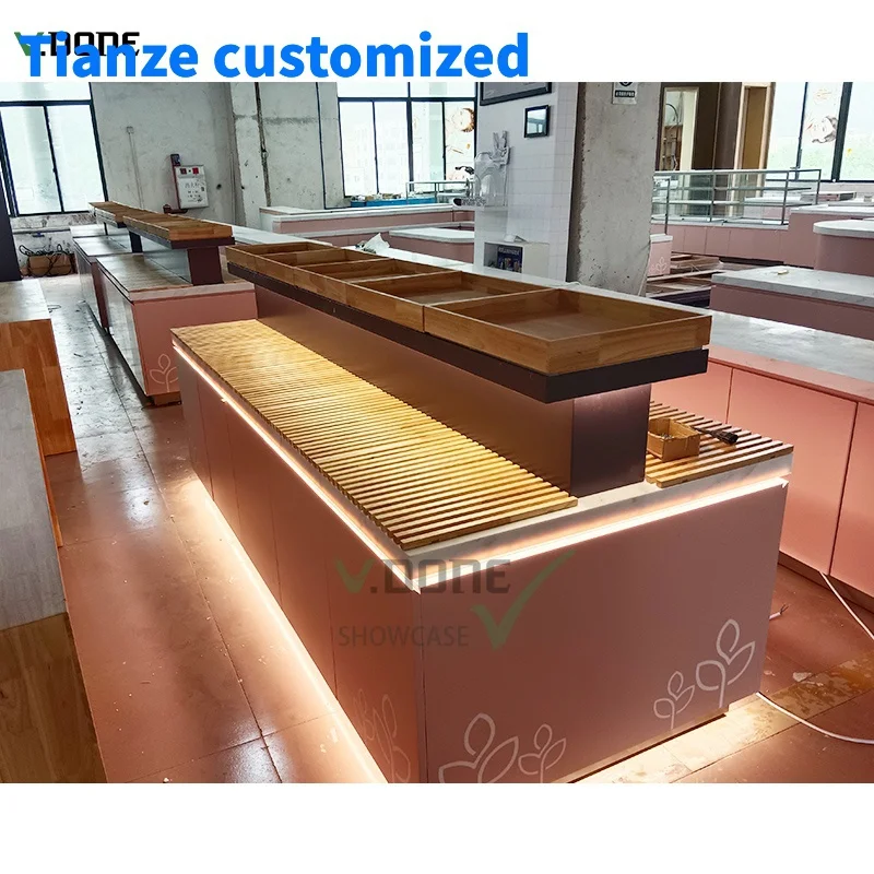 [Customized]Coffee Bread Shop Wood Customized Bakery Milk Tea Counter Showcase Glass Baking display Cake Coole Food Showcase Cab