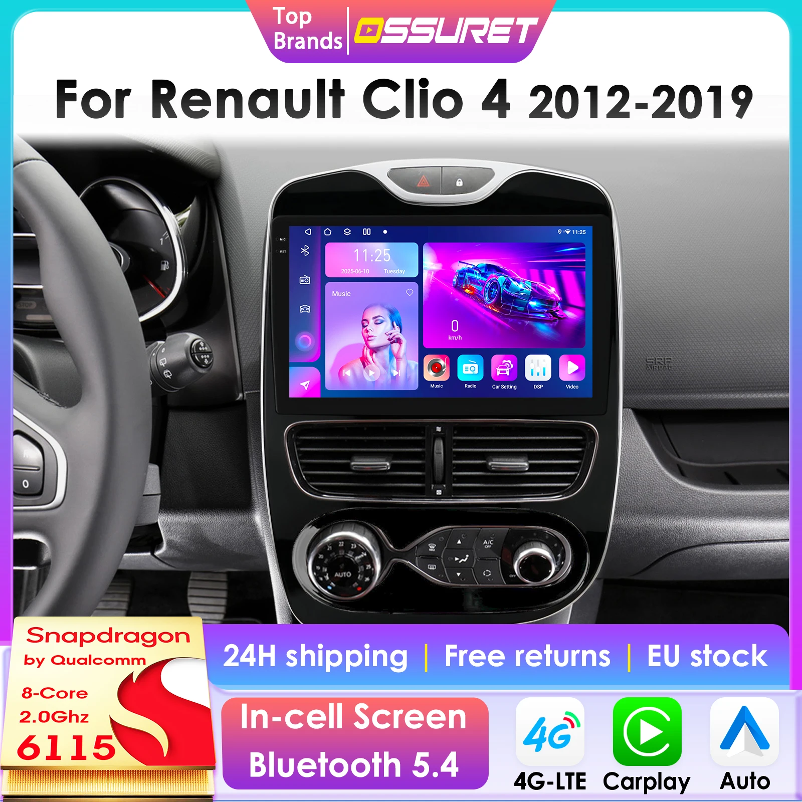 360-Grad-Kamera CarPlay Android 14 Autoradio für Renault Clio 4 2012-2019 Auto-Multimedia-Player GPS 2Din Intelligentes Autoradio 4G-LET