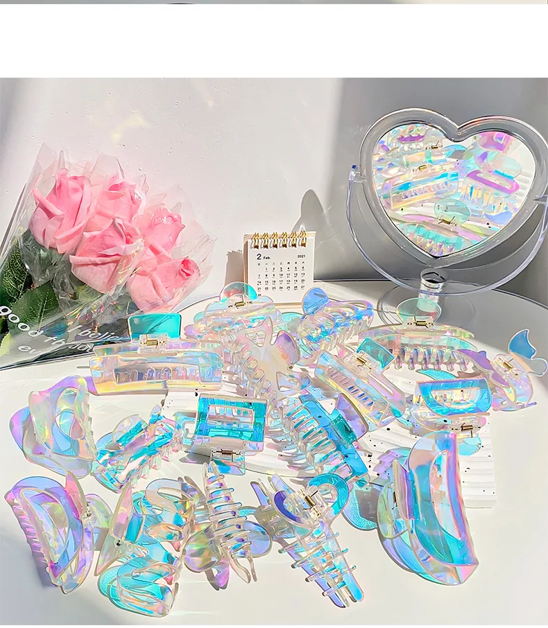 Bunte Meerjungfrau Schmetterling Klaue Clip für Frauen Laser transparente Hai Clip zurück Kopf Haarnadel Krabben Klaue Mode Haarschmuck – Detail 5