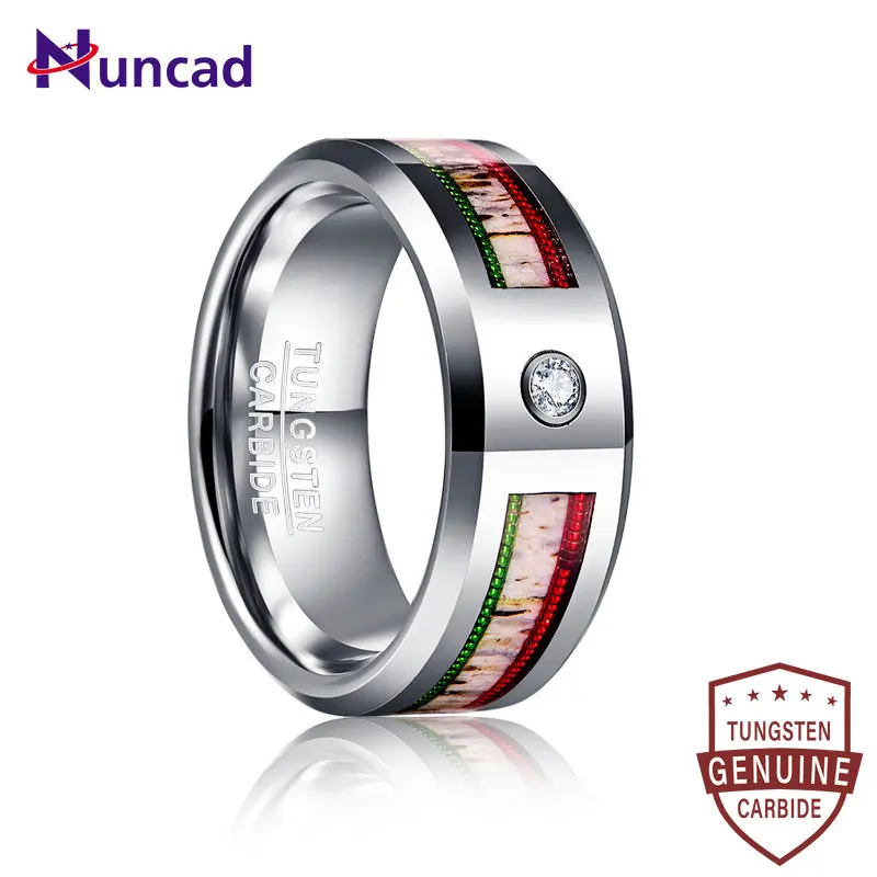 

Nuncad 8mm Tungsten Carbide Steel Ring Red Green Guitar String Antler Black Dome White Zircon Jewelry for Men Wholesale