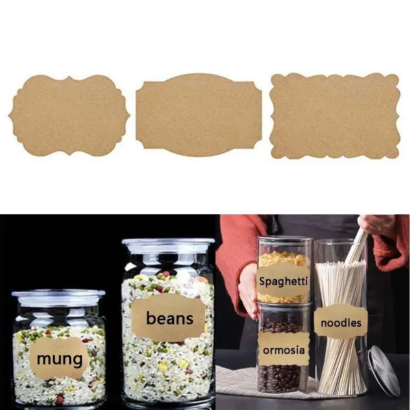 Y5LB 100 Pcs/Set Kraft Paper Blank Stickers Canning Bottle Pantry Labels Price Tags