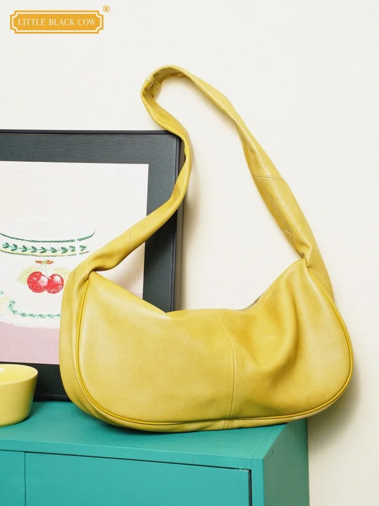 

2025 New Retro Ladies Office High Capacity Genuine Leather Yellow Casual Soft Leather Single Shoulder Bag Designer Crossbody Bag