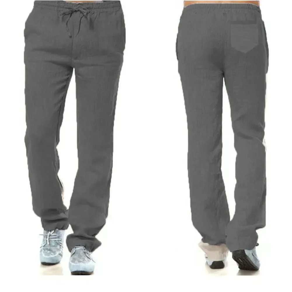 Männer Baumwolle Leinen Hosen Männer der Herbst Neue Atmungsaktive Freizeit Einfarbig Kordelzug Elastische Taille Laufhose – Detail 8