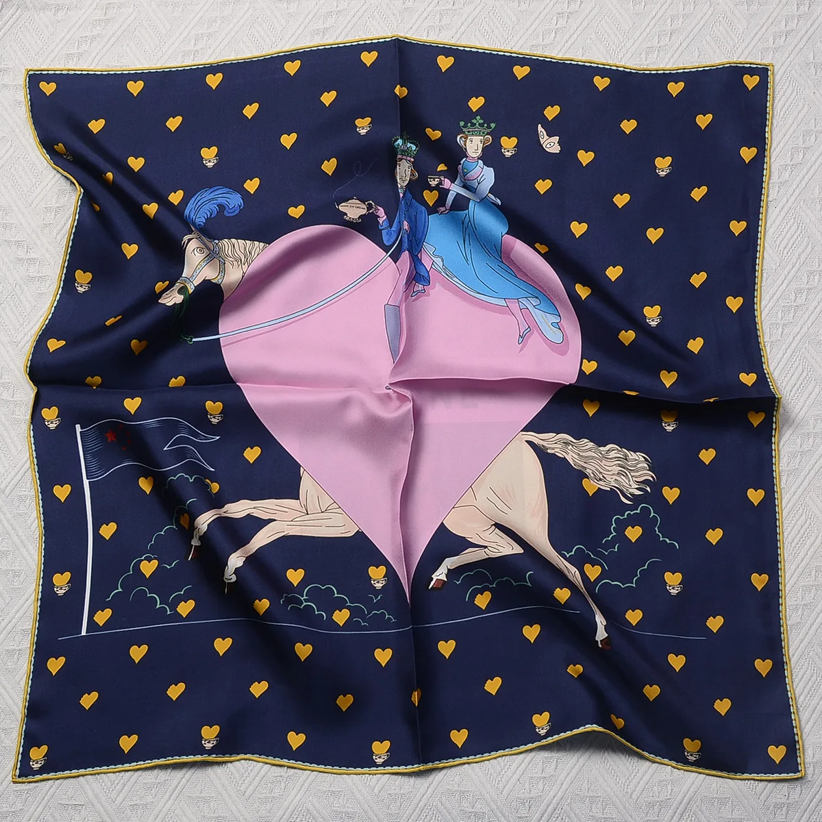 70cm Brand Design Horse Heart Print 100% Silk Scarf Women Square Scarf Shawl Hijab Bandana Foulard Hand Rolled Edges Neckerchief