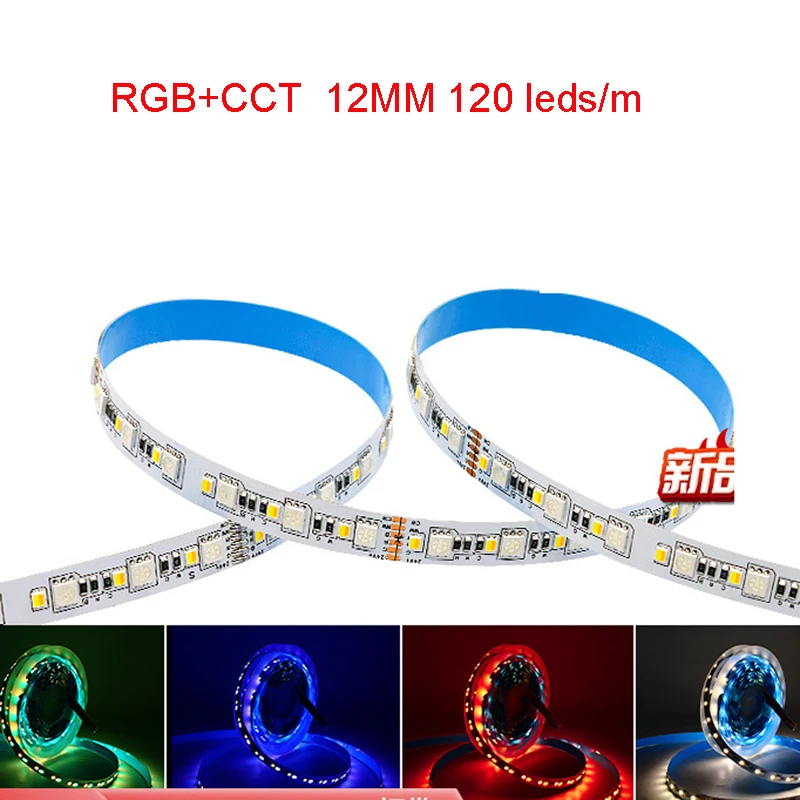 

5m Waterproof 24V RGB+CCT LED Strip 120 LED/M 5050 RGB+2835CCT RGB+White+Warm White Color Temperature Adjustable Flexible Tape