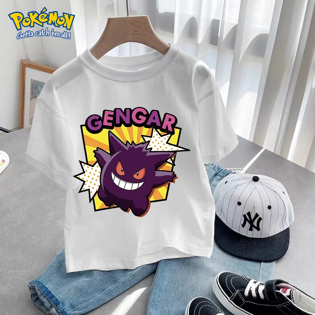 

Pikachu Kids T-shirt PPokemons Summer Boys Girls Clothes Anime Gengar Bulbasaur Short Sleeve New Children Cotton Tees Tops Gift